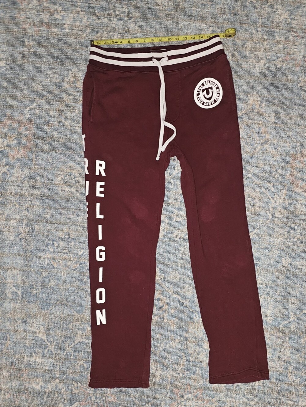 True Religion Sweatpants Mens Small Red French Terry Drawstring Logo Pants